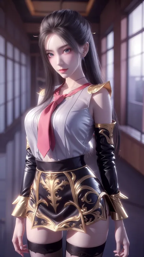 anime - style image of a woman in a short skirt and shirt, seductive anime girls, Smooth anime CG art, Surrealism female students, Surrealism female students, thighhighs and skirt, photorealistic anime girl rendering, beautiful and seductive anime woman, R...
