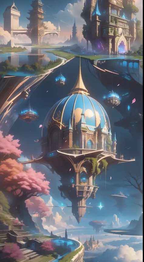 high high quality,Best quality at best,Realiy,Super realistic,super detailing,A high resolution,8K,Very realistic,Epic fantasy digital art style,sky cities,A city floating in the sky,Endless Lagrange,Fantastic starry sky,Fantasy sci-fi city,The dystopian c...
