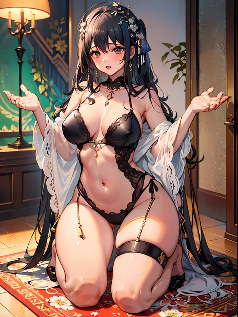 （enrich the picture，masterpiece level quality）beautiful 8k cg artwork，goddess-like posture，kneeling exercise，slim and soft，trans...