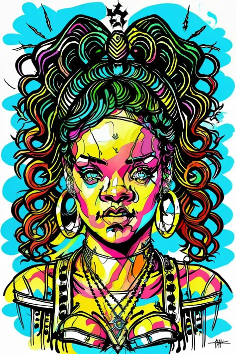 rihanna in digital illustration style, arte raggae, full-colour illustration, estilo de arte vetorial,