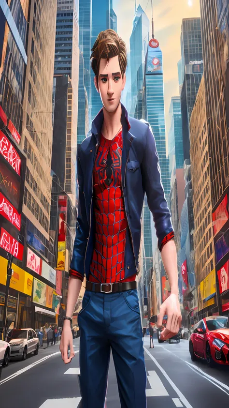 andrew garfield, young, 4k, upscale, ultra realisitic, cartoon, peter parker, natural face, beaturiful body, perfect hands, perf...