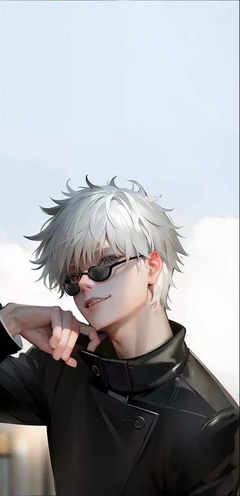 melhor qualidade, realista,anime guy with white hair and sunglasses holding a cell phone, ken kaneki, kaneki ken, killua zoldyck...