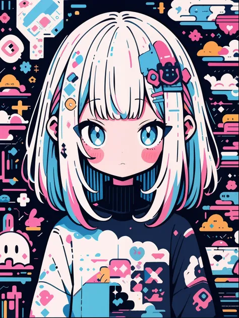 hightquality、colorful color palette、high-level image quality、kawaii girl、unprecedented amount of drawing、anime styled、geometric ...