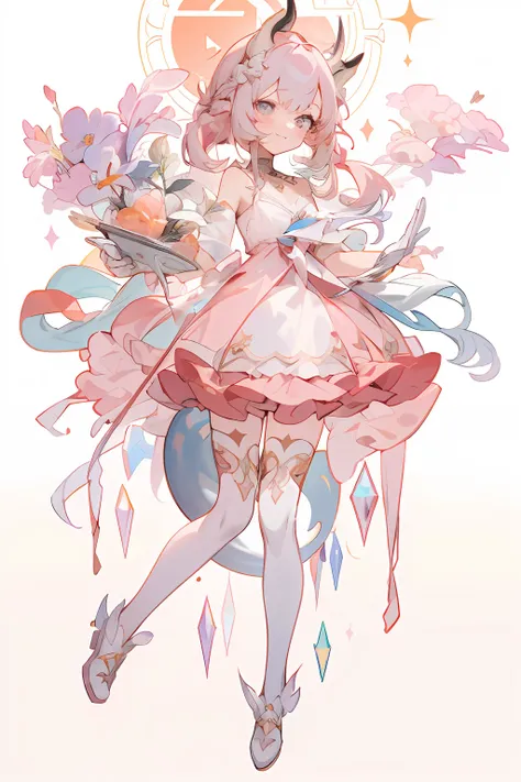 animemanga girl，wearing a pink dress and a white hat holding flowers, trending on artstation pixiv, kushatt krenz key art women,...