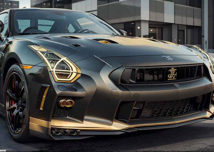 cool gtr black color with yellow decorations, cool, modern luxury, in city, ultra realistic, details, 4k, --auto --s2