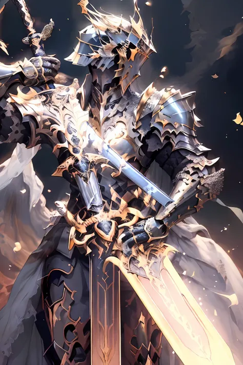 (Masterpiece, premier quality, Best quality, Art officiel, beautiful and aesthetic:1.2),(8k, Best quality, Masterpiece:1.2),CGDivineSwordsw, arme, armure, seulement, possession, Cornes, rougeoyant, sword, 1boy, Arme de maintien, Planted, Accent mis sur les...
