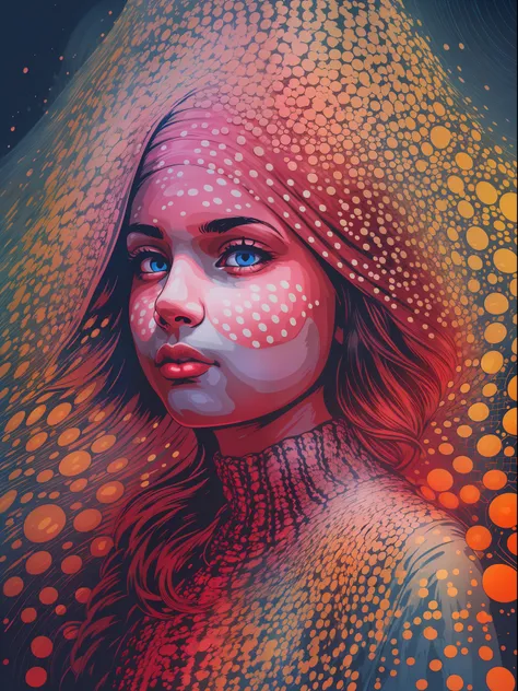 absurd, high resolution, ultra-detailed, (1 girl:1. 2), dot painting technique, dotted shadows, intricate details, small dots, t...