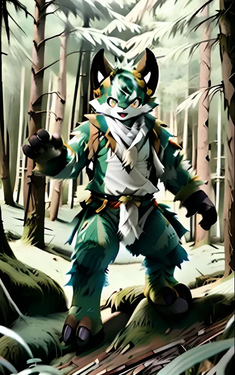 furry,orcs hunting dinosaurs in the forest,