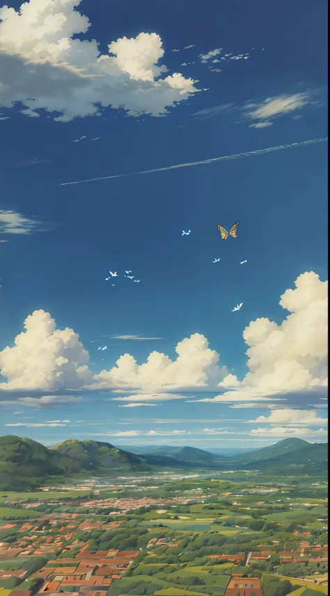 ((no humans)), scenery, a butterfly, sky, cloud, ghibli scenery, masterpiece, best quality, ultra detail