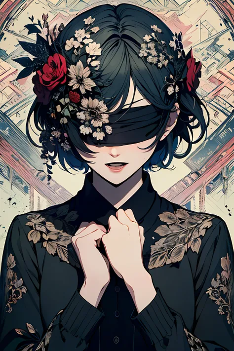 (masterpiece, top quality, best quality, official art, beautiful and aesthetic:1.2),
blindfold, solo, 1girl, open mouth, short h...