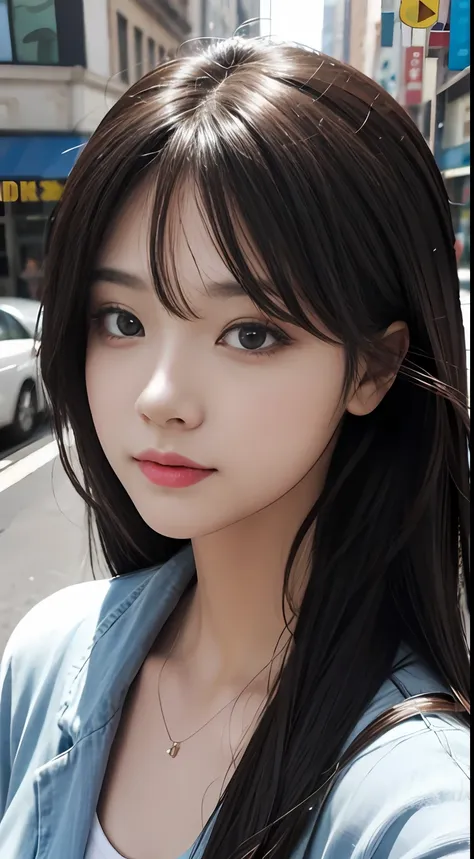 (top-quality:0.8)、perfect anime illustration、extreme close-up portrait of beautiful woman walking in city