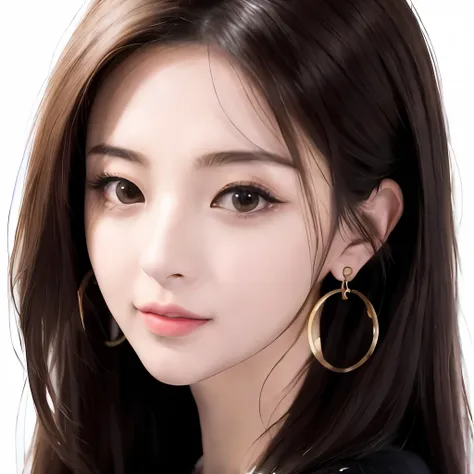 a woman with long hair and large hoop earrings poses for a photo, realistic cute girl painting, kawaii realistic portrait, beaut...