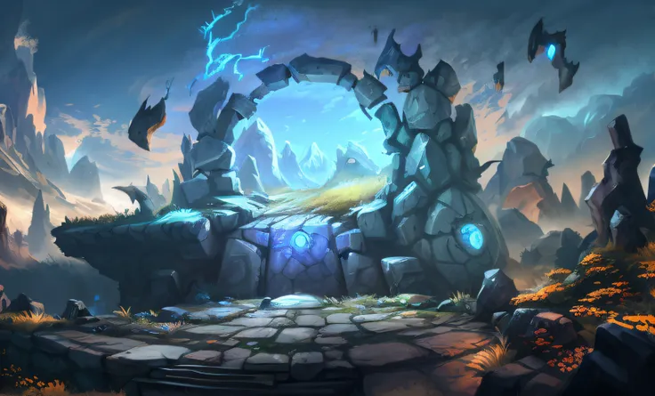 close-up of the tunnel，mountain scene, riot game concept art, world seen only through a portal, concept world art, dota matte pa...