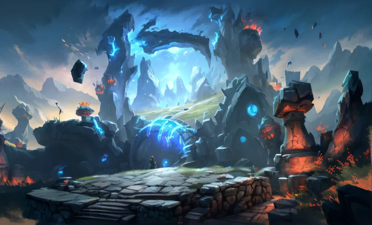 close-up of the tunnel，mountain scene, riot game concept art, world seen only through a portal, concept world art, dota matte pa...