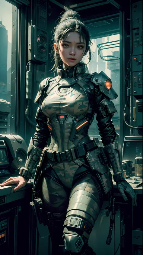 ((best quality)), ((masterpiece)), (highly detailed:1.3), 3d, beautiful (cyberpunk:1.2) javanese goddess as soldier female (wear...