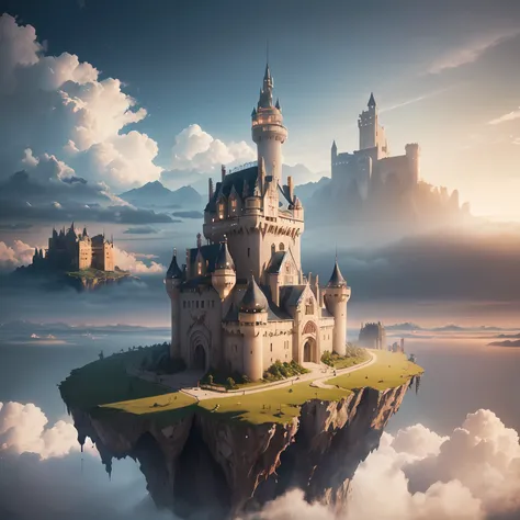 "theres an island floating in the sky among the cloud with castle on it, the castle is full of gear and machinery parts" castle in the sky, floating castle, cloud, (cinematic, 8K, masterpiece, glorious background, dynamic lighting, zoom out, extremely ultr...