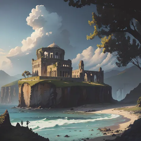 ”Beside a pumice isle in Baiaes bay,
And saw in sleep old palaces and towers
Quivering within the waves intenser day,
All overgrown with azure moss and flowers”
Ode to the West Wind. ruins, stary night, milky way, (cinematic, 8K, masterpiece, glorious back...