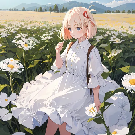 MASTERPIECE,The best quality,One has long light-colored hair,Girl in soft clothes,Looking at the girl in the dandelion flower field with no future