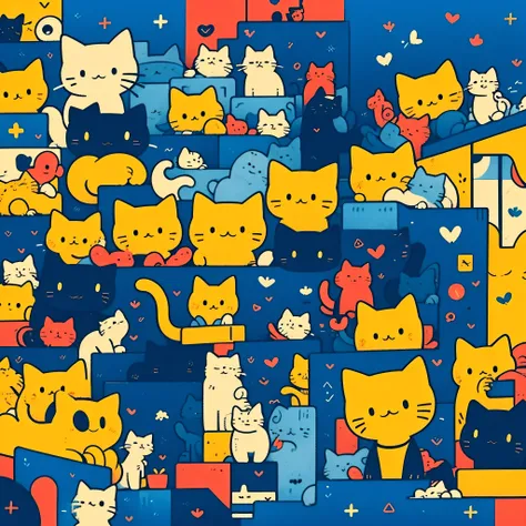 Masterpiece,Best Quality,1Girl,Cats,Long sleeves,multicolored background,
