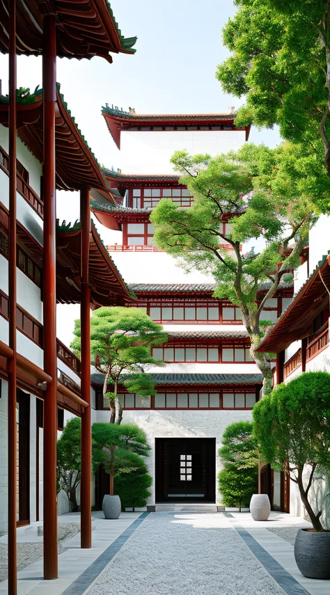 Modern Chinese courtyard,Extremely detailed picture quality,Steeped in tradition,((4k,masterpiece,best quality))Photographic works