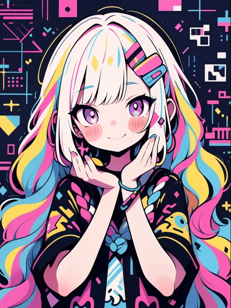 hightquality、colorful color palette、high-level image quality、kawaii girl、unprecedented amount of drawing、anime styled、geometric ...