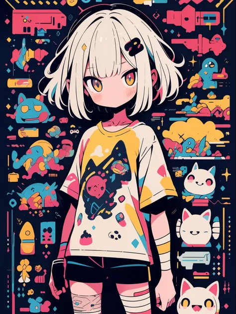 hightquality、neon color palette、high-level image quality、kawaii girl、unprecedented amount of drawing、anime styled、geometric patt...