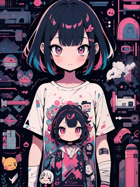 hightquality、neon color palette、high-level image quality、kawaii girl、unprecedented amount of drawing、anime styled、geometric patt...