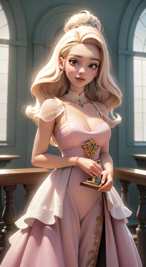 dynamic lighting, 3d model art, a barbie princess wearing a lovely pink dress, bright,natural lighting,morning light，((barbie in...