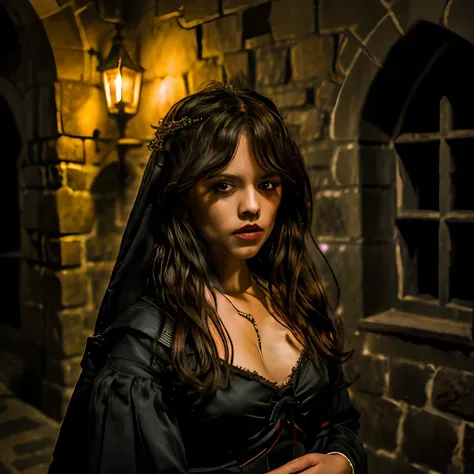 raw photo, a portrait photo of jennao woman, one of dracula's vampire brides, nighttime, inside castle dracula at night, midnigh...