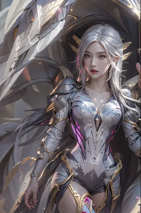 photorealistic, high resolution, 1women, solo, hips up, look at viewer, (detailed face), white hair, kai'sa /league of legends, ...