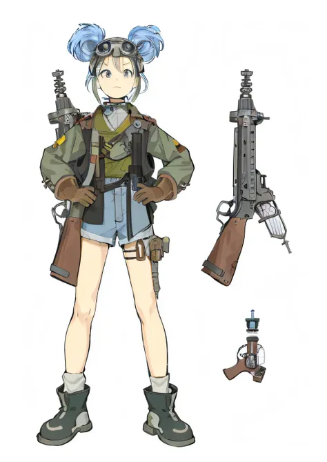 Anime characters with guns and helmets and guns in hand, ( ( concept art of character ) ), Female protagonist 👀 :8, author:akihiko yoshida, official character art, infantry girls, last exile, jrpg character, mechanized soldier girl, inspired by Kamisaka Se...