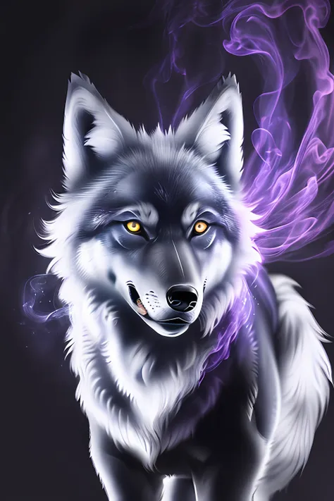 wolf multicolored smoke purple background