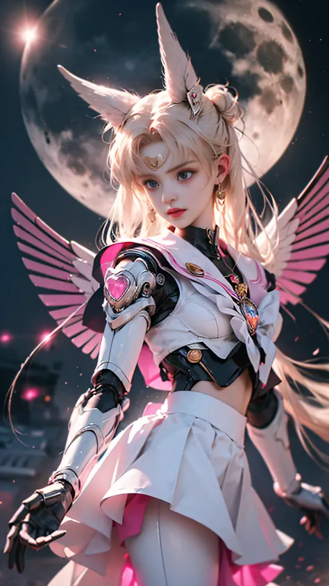 super beautiful glowing big eyes、1 mechanical girl: 1.4, sailor moon, white mechanical arm, humanoid body, pink sailor suit, goo...