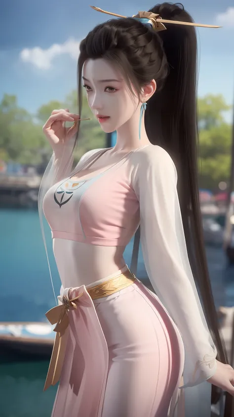 Close-up of a woman in a short skirt standing on a boat, Extremely detailed Artgerm, Range Murata and Artgerm, Style Artgerm, art-style, trending artgerm, beautiful and seductive anime woman, IG model | Art germ, Artistic germ style, 《overwatch》Anna, like ...