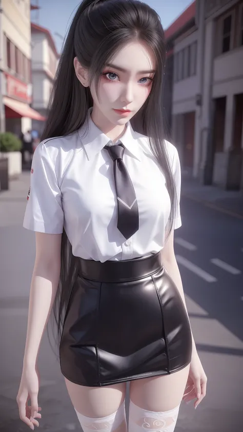 Arad woman posing for photo in short skirt and white shirt, Surrealism female students, Surrealism female students, Realistic schoolgirl, photorealistic anime girl rendering, thighhighs and skirt, 3 d anime realistic, small curvaceous loli, wearing skirt a...