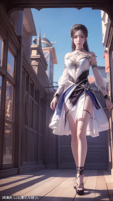 Anime girl in white dress walking on beach, Inspired by 3D renderings by Cynthia Shepard, Trend of CGsociety, Fantasy art, fantasyoutfit, fantasy style clothing, 3 D rendering character art 8 K, realistic fantasy rendering, stuning fantasy 3 d render, wear...