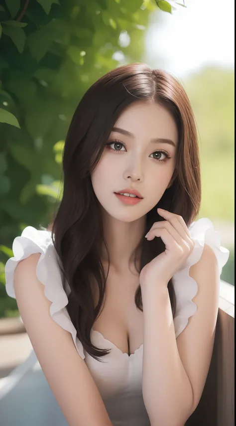 Fashion model 18 years old [[[[closeup cleavage]]]], [[[[boobgasm]]]], [[[[coll]]]], [[[[bshoulders]]]], perfect  eyes, Perfect iris，Perfect lips，perfect teeth，Perfect skin，Long face，slender nose，with fair skin，Soft front light，hdr，Movie girl，Casual，long w...