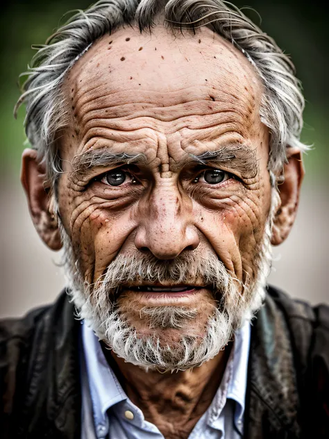 portrait of an old man in china，ragged attire，（overwhelming fatigue）），age wrinkles，highly  detailed，documentary photography， pre...