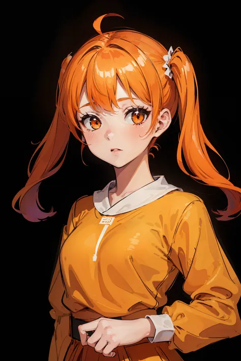 (highres, best quality:1.2), radiance, soft contours, beautiful drawing, (masterpiece), 1girl, orange twintails, stylish fashion...