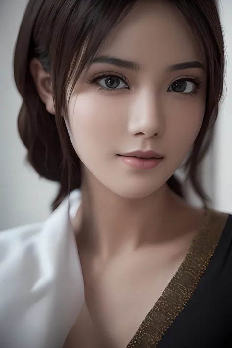 beautiful female k-pop idol, (shiny skin:1.2), her face is visible, close-up portrait, shot on sony a1, 85mm F/1. 4 ISO 100, medium format, 45 megapixel, studio lighting, softbox, high shutter speed flash photography, award-winning photograph with golden r...