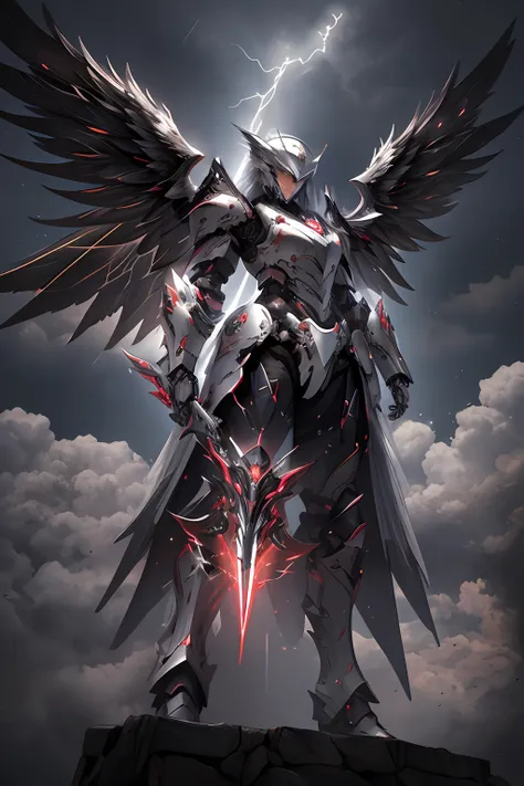 masterpiece, highly detailed cg unified 8k wallpapers, 8k uhd, dslr, high quality, propre, ((a black angel in mechanical armor w...