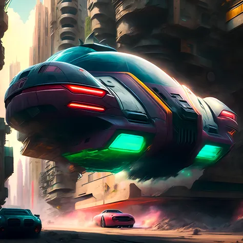 hover car in mega-city one, judge dredd, realistic, cinematic