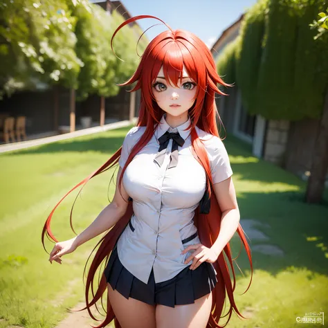 obra-prima, melhor qualidade, highres, melhor qualidade, highres, rias gremory, 1girl, cabelo longo, uniforme escolar, cabelo ve...