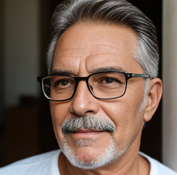 mature 60-year-old man with glasses, de barba rala y entrecana