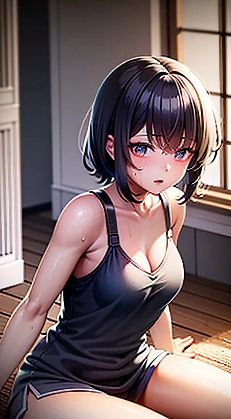 (16 yaers old),(Dark skin:1.5),(a beauty girl:1.2),(Fine skin:1.3),(Glow skin:1.3),(Fine figure:1.3),(short detailed hair:1.1),(wavey hair:1.3),(silber hair:1.3),(hair dressing:1.2),(eyeline:1.2),(largeeyes),(Sagging eyes:1.2),(Purple eye:1.1),(Pupil of t...