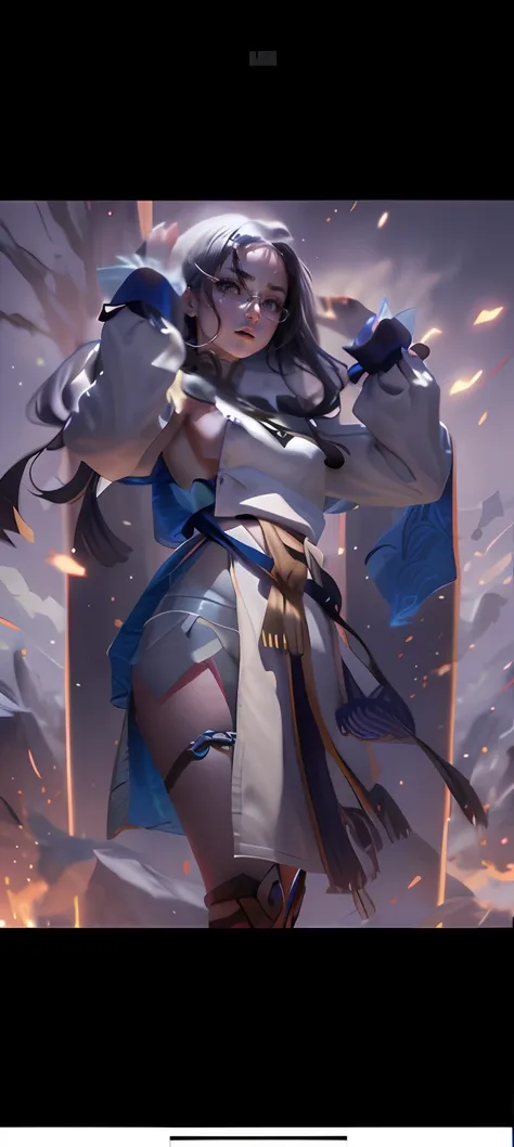 Need,tmasterpiece,whaite hair,Golden eyes,Manteau blanc,Look up,The upper part of the body,Hairline,Fair skin,SideBraid,sabre,eye glass,blacksilk