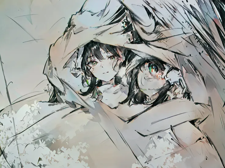 A girl with long black hair,Fried hair,self-assured,Game Otaku Girl,Some have a black belly,Green eyes