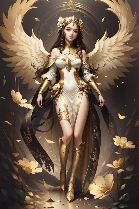 ((best quality)), ((masterpiece)), (detailed),1girl,angel,solo,full body , (gold foil,gold leaf art,glitter drawing:0.7)