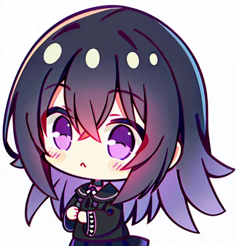cabelos preto e longos,A little girl with purple eyes,Cute loli shape,