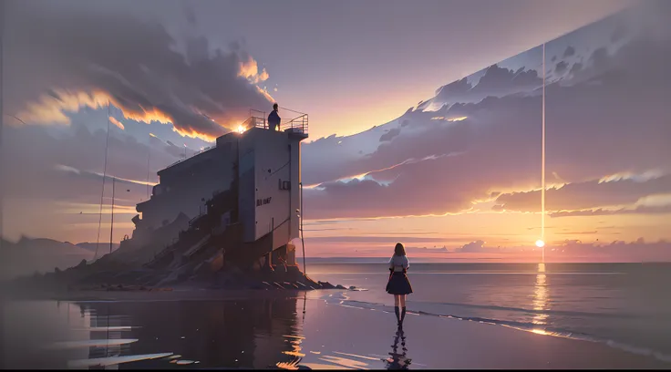 commanding: ``/create prompt:girl standing on the hill at sunset , dawn is on a patch of water，the background is the sea, video ...